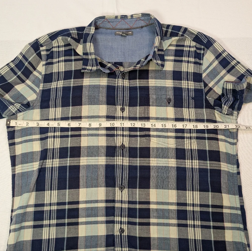 Toad&Co Large Slim Beckmen SS Blue Plaid Button-Down Shirt 100% Cotton Men's